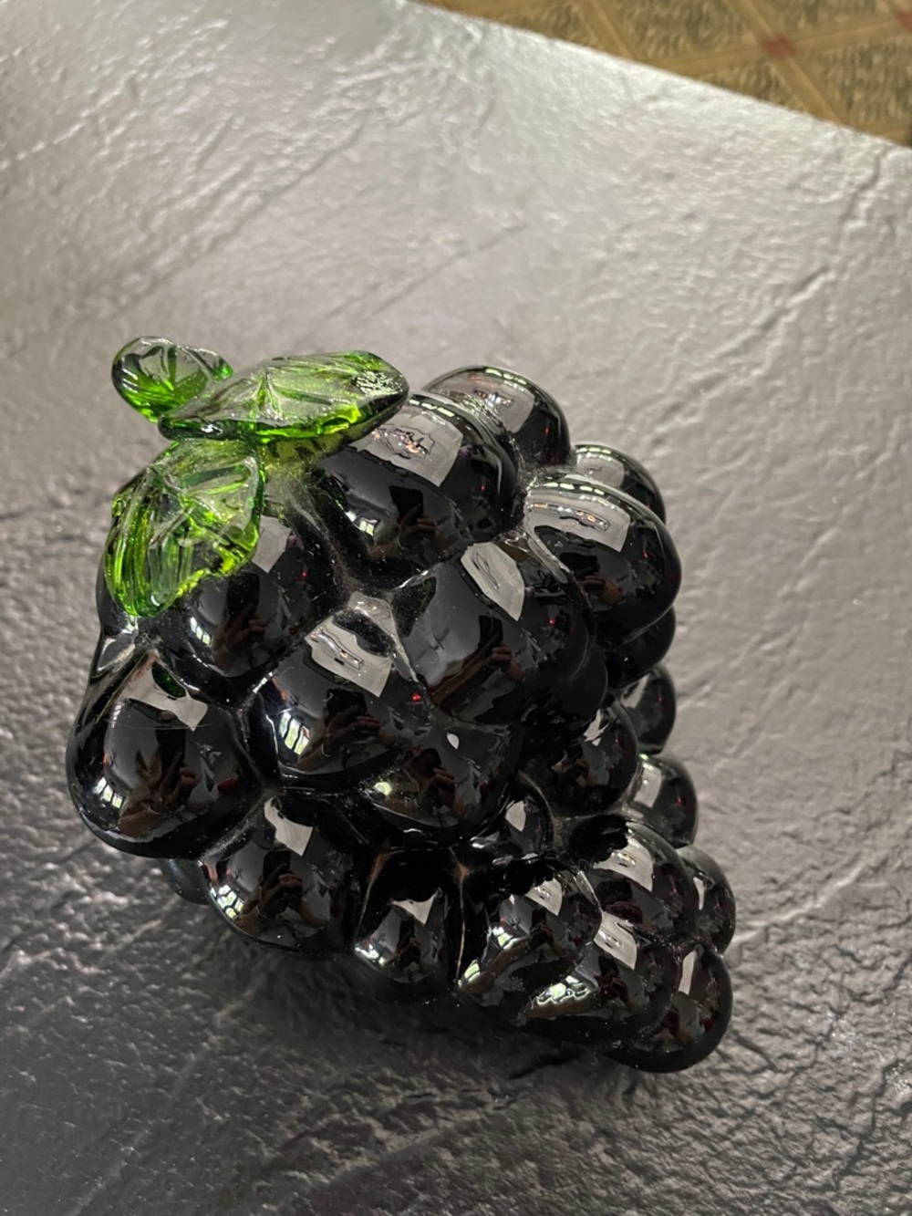 Green and Black Handblown Glass Grape Sculpture - Decorative Home Art
